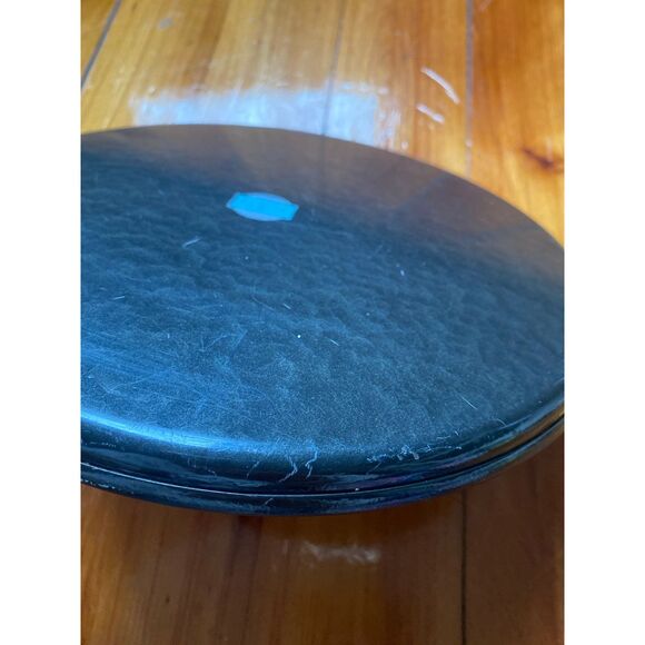 Vintage Enameled Metal Round Tray MOIRE GLAZE KYES MCM U.S.A. Pasadena CA grey - Picture 2 of 7